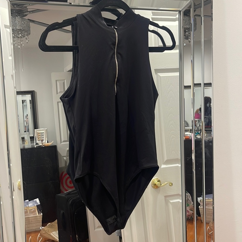 Zara black bodysuit zip up